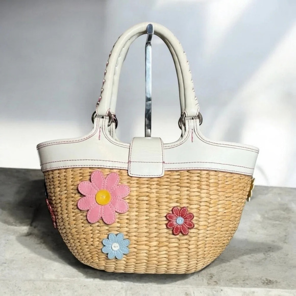Coach Flower Straw Wicker Bag Basket Limited Edition RARE Vintage - Picture 5 of 12